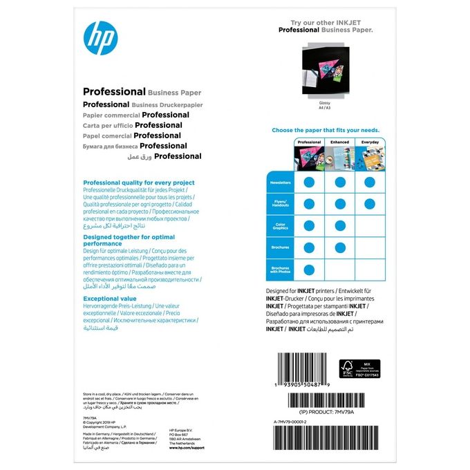 HP Carta Professionale opaca HP 7MV79A Grammatura 180 g-m2 Formato A4 Confezione da 150 Fogli