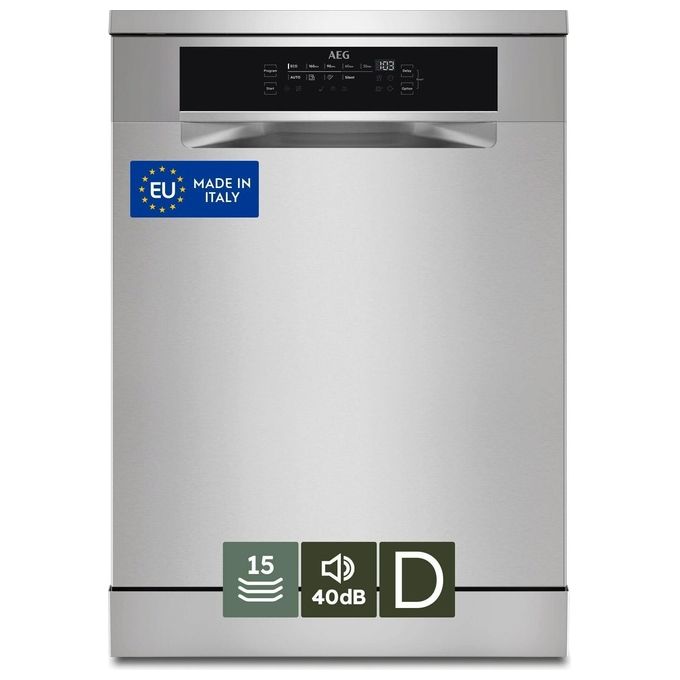AEG FFB73747PM Serie 7000 Lavastoviglie Libera Installazione 15 coperti Classe D 40 dB AirDry Inverter GlassCare (85x60x60 cm) colore Acciaio Inox