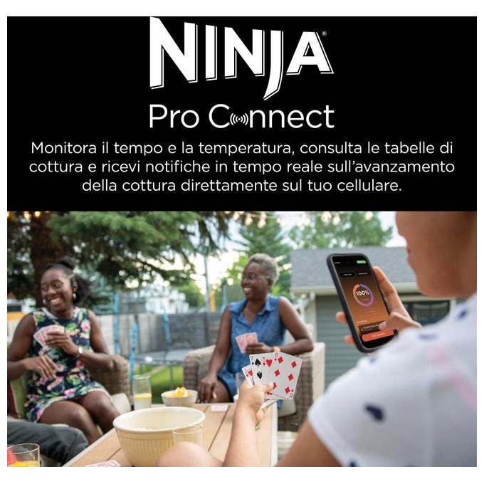 Ninja OG901EU Woodfire Pro Connect XL Barbecue Elettrico Griglia Affumicatore Friggitrice ad Aria 7 in 1 Controllo con App Termometro Digitale Pellet Woodfire Resistente alle Intemperie Nero