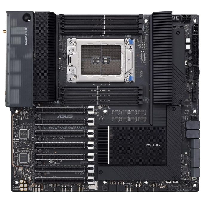 ASUS Pro WS WRX80E-SAGE SE WIFI Scheda Madre, EATX, AMD WRX80, Socket sWRX8, 8 Slot DIMM DDR4, 7 x PCIe 4.0, 3 x M.2, 8 x SATA, Intel WiFi 6, 10Gb LAN, Realtek 7.1 Surround, USB-C 3.2 Gen 2x2, Nero