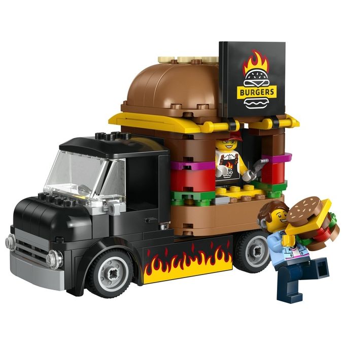 LEGO City 60404 Furgone degli Hamburger Giocattolo, Veicolo per Bambini 5+ Anni, Camion Food Truck con Accessori e 2 Minifigure