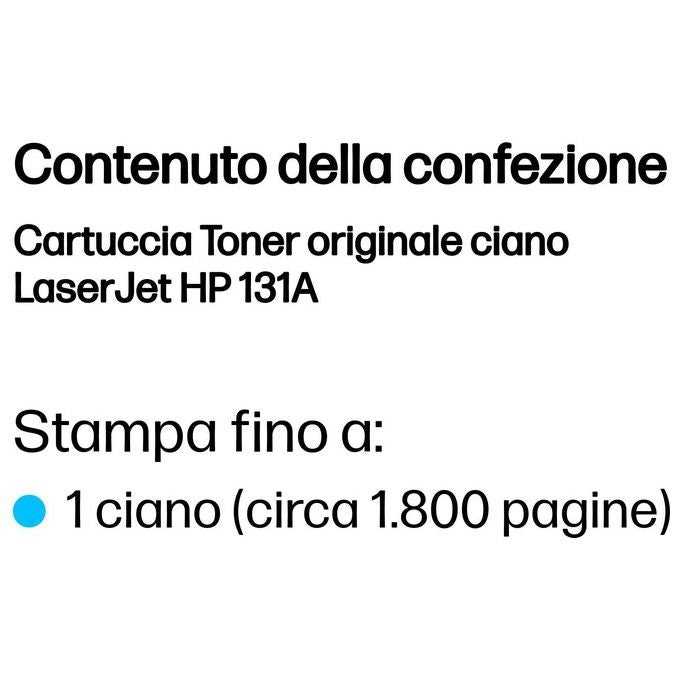 HP 131A CF211A, Cartuccia Toner Originale, 1.600 Pagine, per Stampanti Laserjet Serie Pro M251 e M276 MFP, Ciano