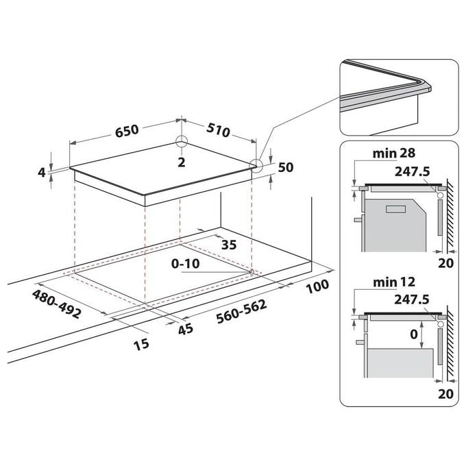 Whirlpool 859991662060 WF S4665 CPBF Piano cottura Induzione 65 cm 4 fuochi FlexiSide con controllo touch e tecnologia CleanProtect colore Nero