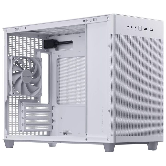 ASUS Prime AP201, case MicroATX, 33 litri, pannelli laterali tool-free e una mesh quasi filtrante, supporto per dissipatori da 360mm, schede grafiche lunghe fino a 338 mm e PSU ATX standard. Bianco