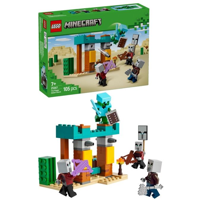 LEGO Minecraft Pattuglia nel Deserto della Bestia Gioco di Ruolo per Bambini e Bambine da 7 Anni in su con 4 Personaggi del Videogioco Funzione Spara Missili Armi Giocattolo e Tesoro 21267