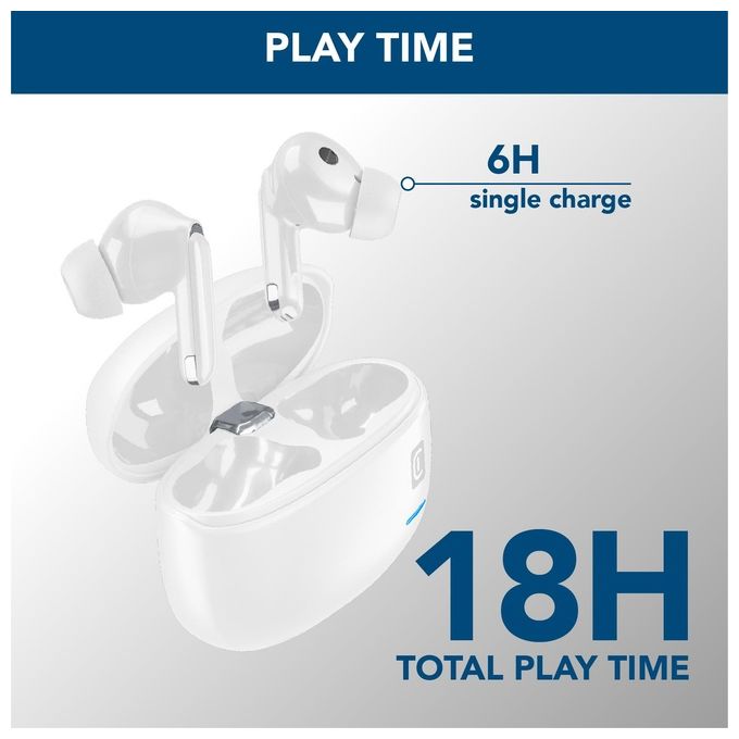 Cellular Line ECLIPSE Auricolari In-Ear Wireless con Custodia di Ricarica Bluetooth con Tecnologia ANC ed ENC Playtime Totale 18 Ore Bianco