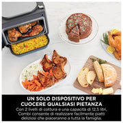 Ninja SFP700EU Combi 12-in-1 Multicooker Forno e Friggitrice ad Aria 12 Funzioni di Cottura Pasti per la Famiglia in 15 Minuti* Include Teglia Padella e Guida alle Ricette Grigio