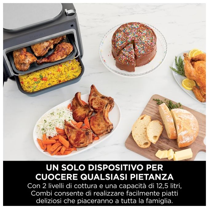 Ninja SFP700EU Combi 12-in-1 Multicooker Forno e Friggitrice ad Aria 12 Funzioni di Cottura Pasti per la Famiglia in 15 Minuti* Include Teglia Padella e Guida alle Ricette Grigio