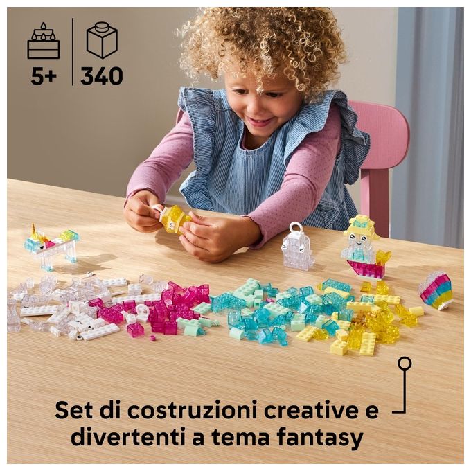 LEGO Classic Scatola Magica Trasparente - Mattoncini Colorati e Clip Portachiavi - Crea Unicorni Giocattolo Draghi Uccelli e altre Figure Kit Arti e Mestieri per Bambine e Bambini da 5 Anni - 11040