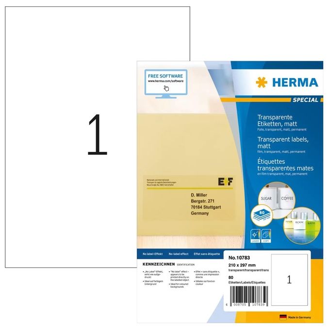 Herma Etichette Trasparenti Resistenti alle Intemperie  210x297mm 100 Fogli Din A4 80 Pezzi
