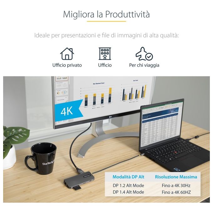 Startech.com Adattatore Multiporta Usb-C Hdmi 4k 60hz Hub Usb-A 5gbps a 3 Porte