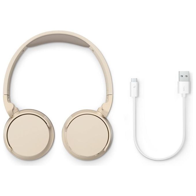 Philips TAH3209BG Cuffie On-Ear wireless bluetooth leggere con isolamento acustico passivo - 25 ore di riproduzione suono naturale chiamate chiare bassi dinamici 2 ore di carica USB-C - Beige