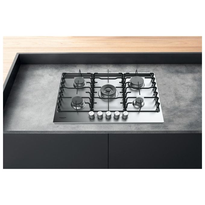 Hotpoint PPH 75P D-IX Piano Cottura a Gas 5 Zone 1 Doppia Corona Griglie smaltate intercambiabile 75 cm Inox