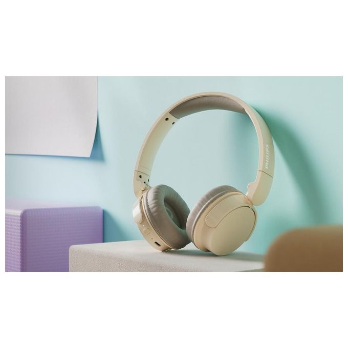 Philips TAH3209BG Cuffie On-Ear wireless bluetooth leggere con isolamento acustico passivo - 25 ore di riproduzione suono naturale chiamate chiare bassi dinamici 2 ore di carica USB-C - Beige