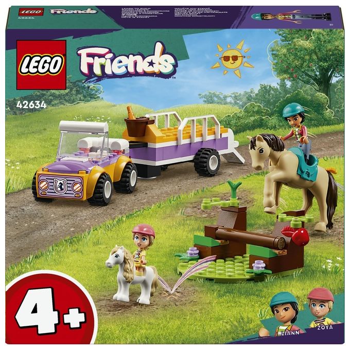 LEGO Friends 42634 Rimorchio con Cavallo e Pony, Giocattolo per la Cura degli Animali con 2 Mini Bamboline, Giochi Bambini 4+