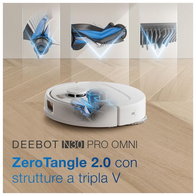 Ecovacs Deebot N30 Omni Pro Robot Aspirapolvere Lavapavimenti Tecnlogia ZeroTangle TruEdge Adaptive Edge Mopping