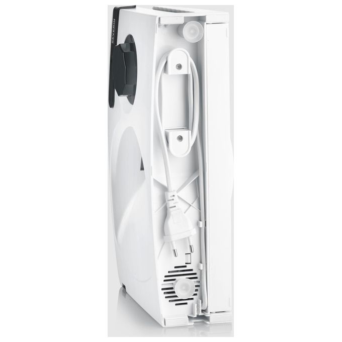 Severin AS 3912 – Affettatrice 19 cm, 100 W, spessore regolabile fino a 1,5 cm, lama in acciaio inox, sicurezza con pulsante a due fasi, colore bianco