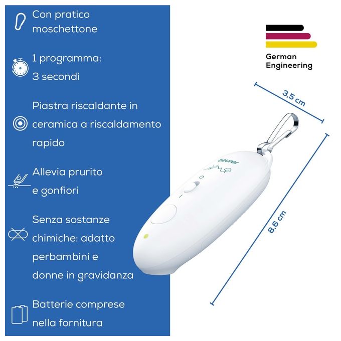 Beurer BR 10 - Dispositivo per punture d’insetto, con piastra in ceramica riscaldante, programma rapido da 3 s e alimentazione a batterie, colore bianco