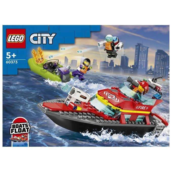 LEGO City Fire 60373 Barca di Soccorso Antincendio dei Vigili del Fuoco, Nave Giocattolo, Gommone e Minifigure, Idee Regalo