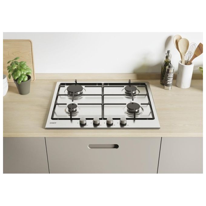 Candy CDOY6GRX Piano Cottura a Gas 4 Zone 60 cm Acciaio Inox