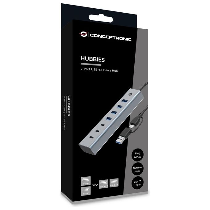 Conceptronic HUBBIES20G Hub di Interfaccia Usb 3.2 Gen 1 (3.1 Gen 1) Type-c 5000 Mbit-s Grigio