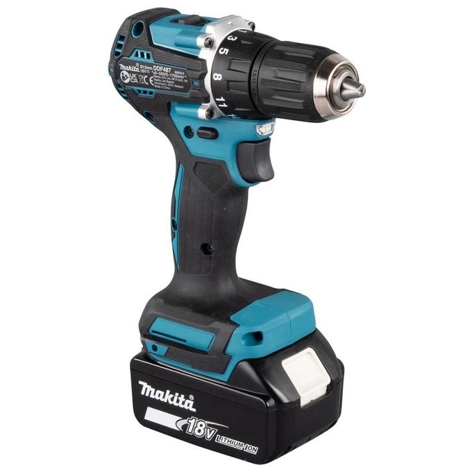 Makita DDF487RFE3 Trapano Avvitatore con 3 Batterie Incluse, Carica Batterie Incluso e Valigetta