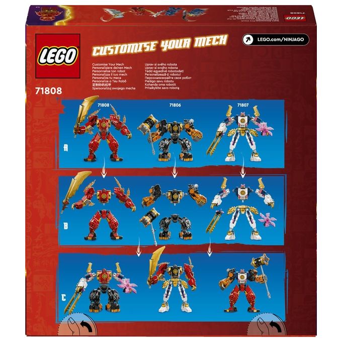 LEGO NINJAGO 71808 Mech Elemento Fuoco di Kai, Giochi per Bambini di 7+ Anni con 2 Action Figure da Costruire e 4 Minifigure