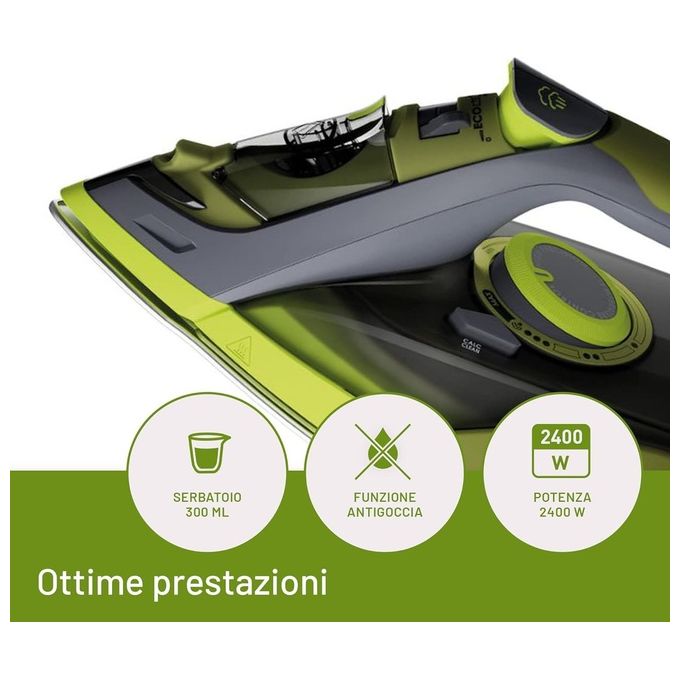 Imetec Eco Perfect Ferro da Stiro a Vapore 300 ml 2400W Colpo di Vapore 160g Rivestimento Pro Ceramic Tripla Protezione Anticalcare