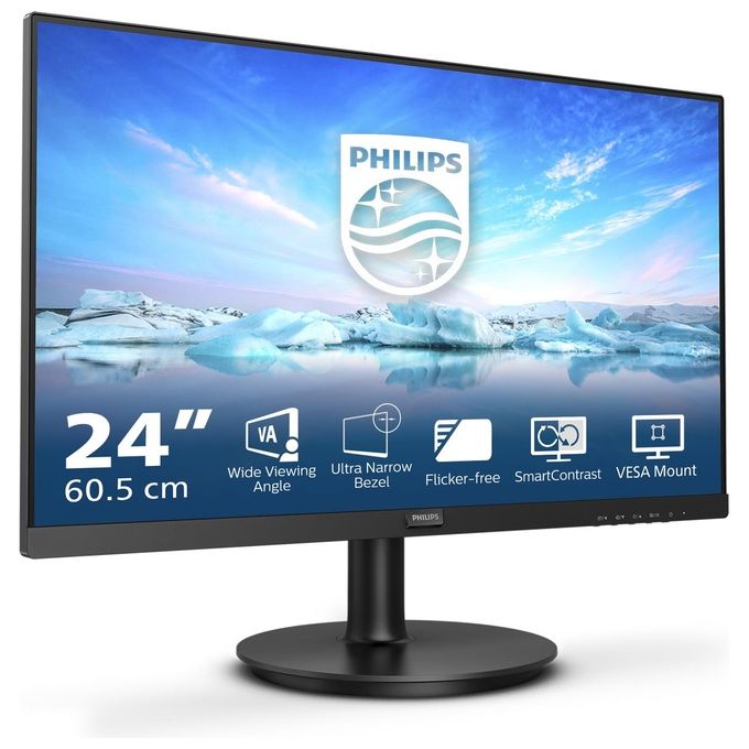 Philips 241V8L Monitor 24'' LED VA Full HD, 1920 x 1080, Gaming Adaptive Sync, 75 Hz, HDMI, VGA, Attacco VESA, Nero