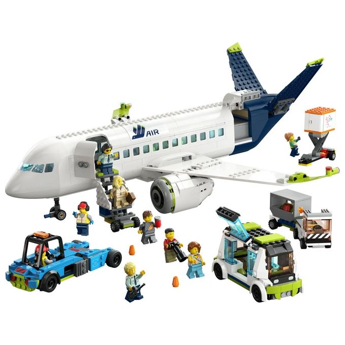 LEGO City 60367 Aereo Passeggeri, Modellino di Aeroplano Giocattolo da Costruire con 9 Minifigure e Veicoli dell'Aeroporto