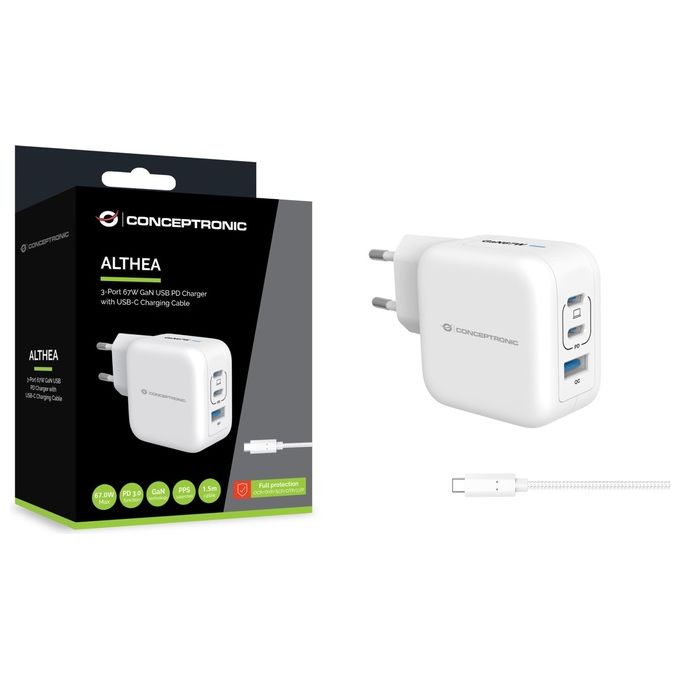 Conceptronic Althea17W 3-Port 67W Gan Usb Pd Charger