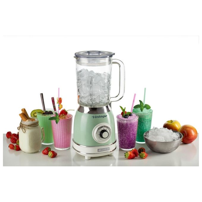 Ariete frullatore vintage 583, tazza in vetro 1,5 litri, 1000w, 4 lame acciaio inox, 4 velocita' e pulse, tritaghiaccio, verde