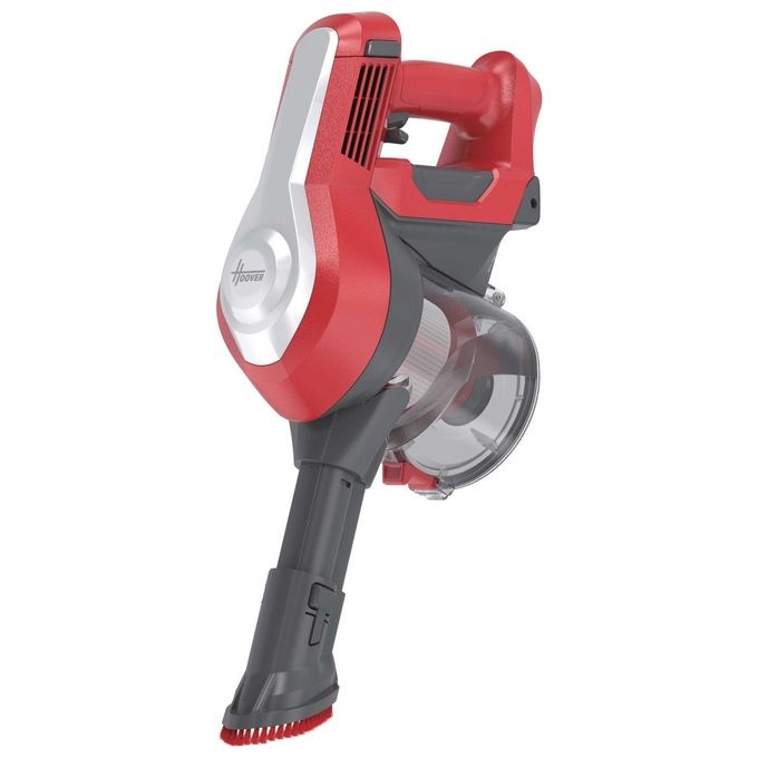 Hoover HF122RH 011 H-Free 100 – Scopa elettrica senza filo e senza sacco, capacita' 0,9 L, autonomia fino a 40 minuti, 2 velocita', sistema ciclonico, accessori inclusi, colore Argento-Rosso