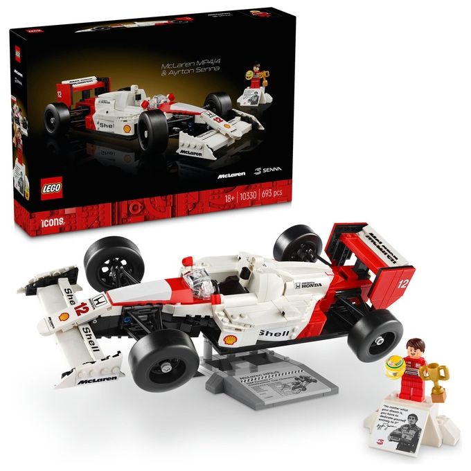 LEGO 10330 Icons Modellino da Costruire McLaren MP4-4 con Minifigure di Ayrton Senna 693 pezzi colore Nero