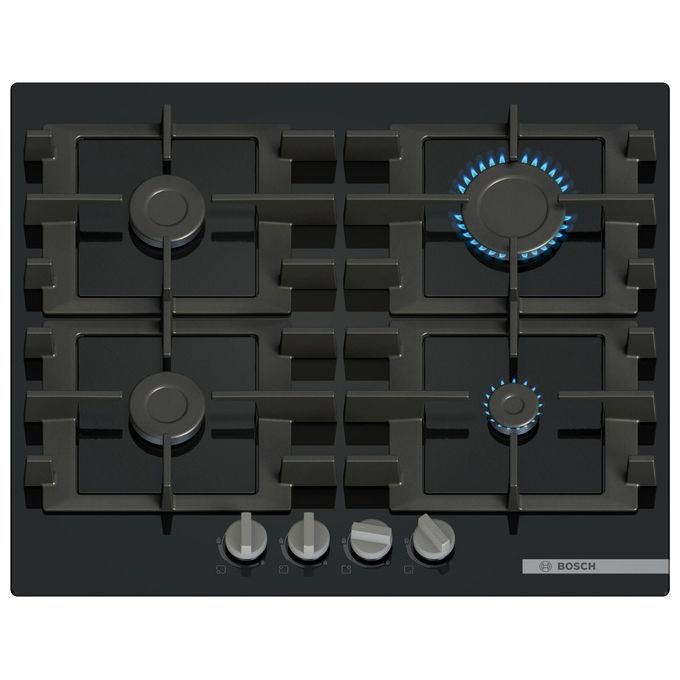 Bosch Serie 4 PNP6B6K40 Piano cottura a gas in vetro temperato 60 cm 4 fuochi griglie in ghisa nero