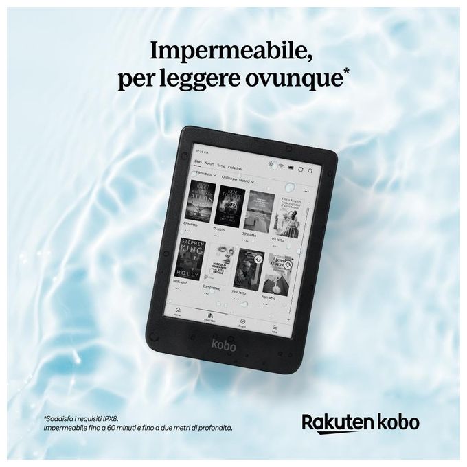 Kobo Clara BW eReader Display HD 6'' antiriflesso E Ink Carta 1300 Modalita' Scura Impermeabile 16Gb multiformato Nero