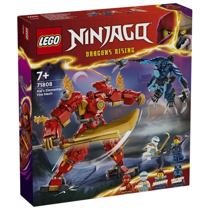 LEGO NINJAGO 71808 Mech Elemento Fuoco di Kai, Giochi per Bambini di 7+ Anni con 2 Action Figure da Costruire e 4 Minifigure