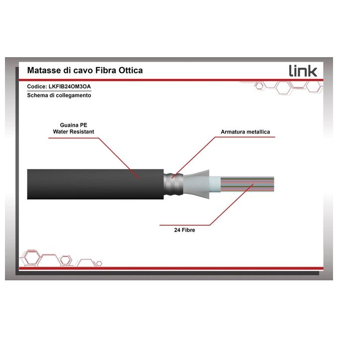 Link Cavo Fibra Ottica da Esterno Armato Om3 Guaina Pe 24 Fibre