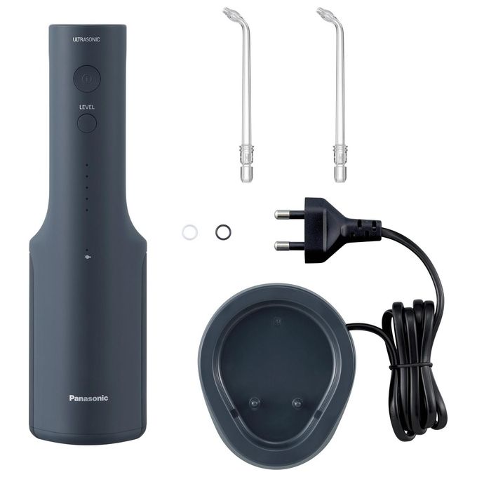 Panasonic Serie 600 EW-DJ66-A303 Irrigatore Orale a Ultrasuoni Idropulsore per Denti 200ml IPX7 2 Ugelli a Ultrasuoni 5 Livelli di Pressione Accessorio da Viaggio Blu Marino