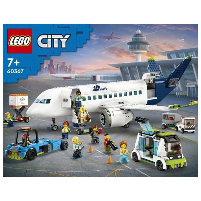 LEGO City 60367 Aereo Passeggeri, Modellino di Aeroplano Giocattolo da Costruire con 9 Minifigure e Veicoli dell'Aeroporto