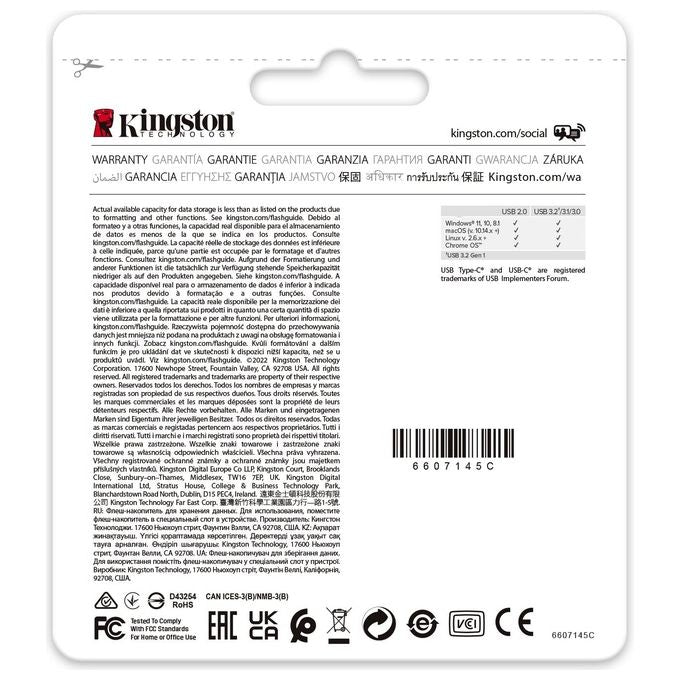 Kingston DataTraveler Flash Drive Usb Type-c 128Gb Read: 200mb-s Ner-Blu