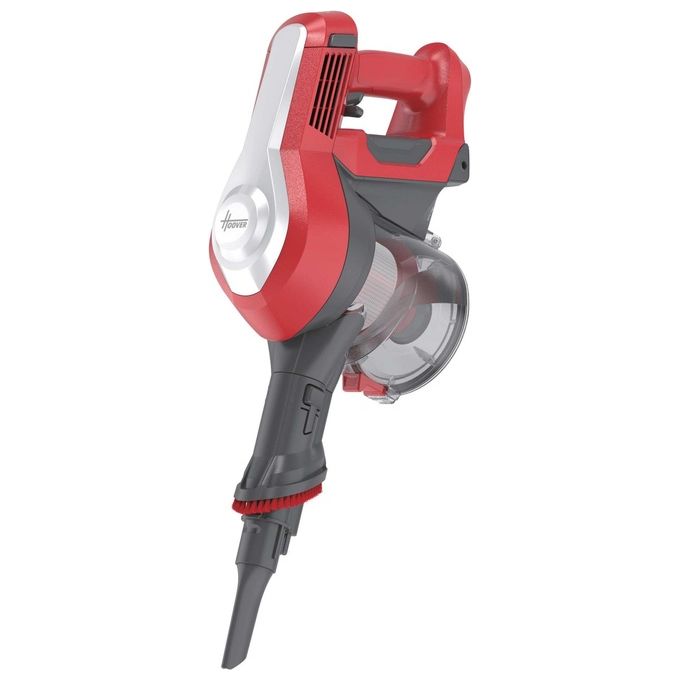 Hoover HF122RH 011 H-Free 100 – Scopa elettrica senza filo e senza sacco, capacita' 0,9 L, autonomia fino a 40 minuti, 2 velocita', sistema ciclonico, accessori inclusi, colore Argento-Rosso