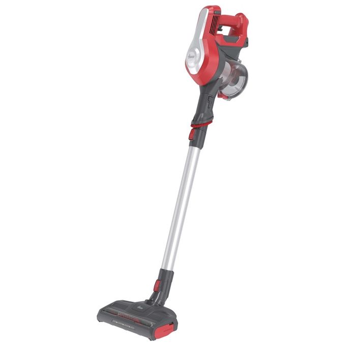 Hoover HF122RH 011 H-Free 100 – Scopa elettrica senza filo e senza sacco, capacita' 0,9 L, autonomia fino a 40 minuti, 2 velocita', sistema ciclonico, accessori inclusi, colore Argento-Rosso