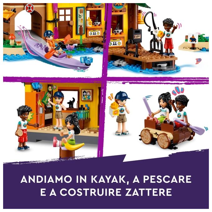 LEGO Friends 42626 Campo Avventura Sport Acquatici Giochi di Ruolo Educativi per Bambine e Bambini da 7 Anni con Molo e Campeggio Giocattolo da Costruire Accessori e 3 Personaggi Idea Regalo