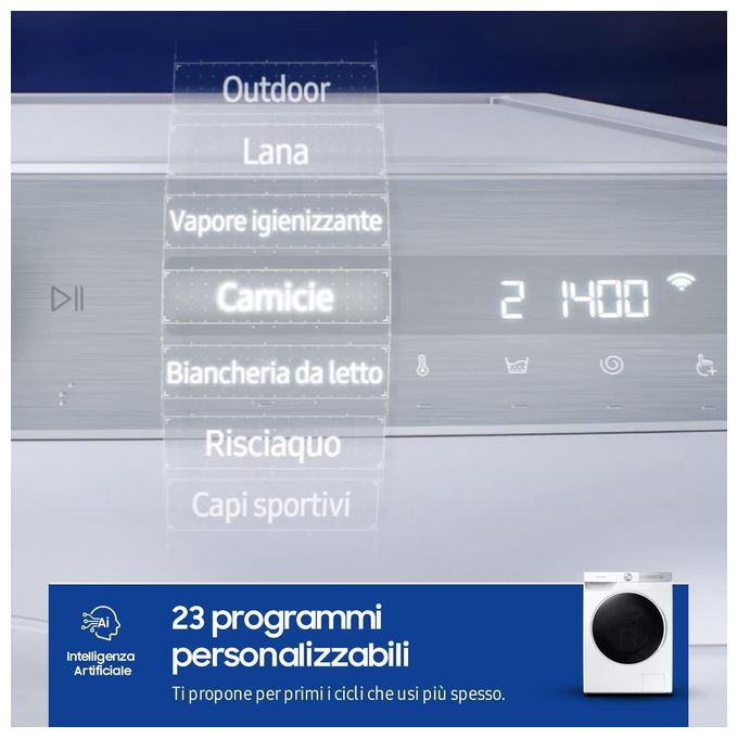 Samsung WW90T734DWH Lavatrice Carica Frontale AI Control UltraWash Classe energetica A Capacita' di carico 9 Kg Centrifuga 1400 giri Motore Digital Inverter Vapore Igenizzante Ecodosatore Ecolavaggio