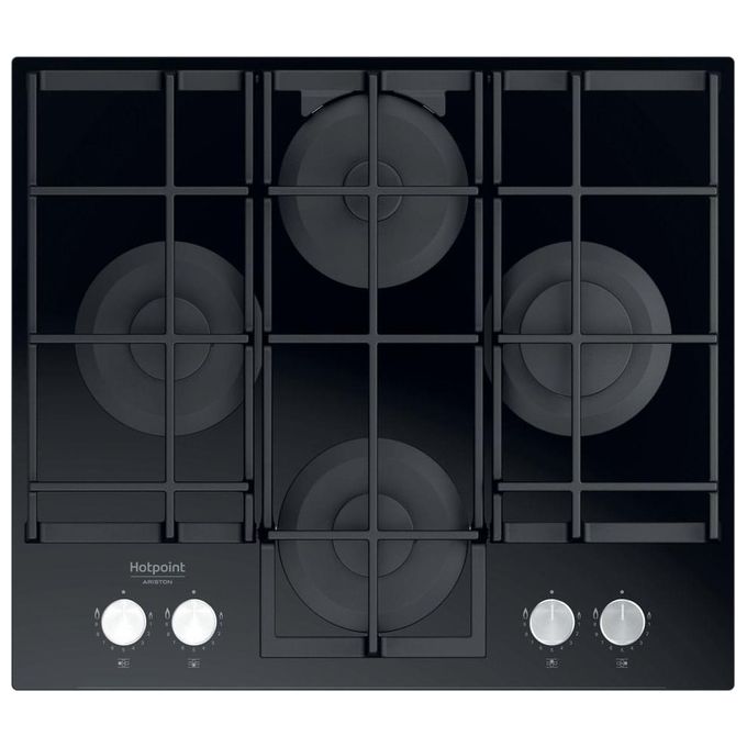 Hotpoint HAGS 61F-BK Piano Cottura a Gas in  Vetroceramica 4 Zone My Menu Flame Control 9 livelli di potenza Griglie in ghisa 60 cm Nero