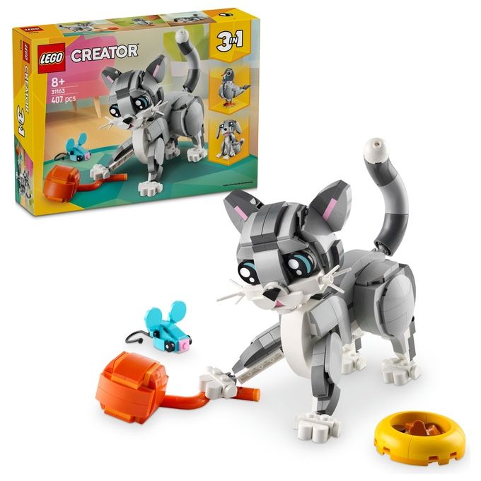 LEGO Creator 3 in 1 Gatto Giocoso Giocattolo - Si Trasforma in Piccione o in Cane - Animali da Costruire per Bambine Bambini Ragazze e Ragazzi da 8 Anni - Idea Regalo di Compleanno Creativa - 31163