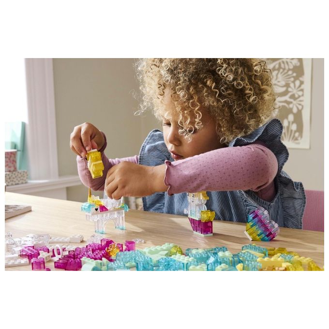 LEGO Classic Scatola Magica Trasparente - Mattoncini Colorati e Clip Portachiavi - Crea Unicorni Giocattolo Draghi Uccelli e altre Figure Kit Arti e Mestieri per Bambine e Bambini da 5 Anni - 11040