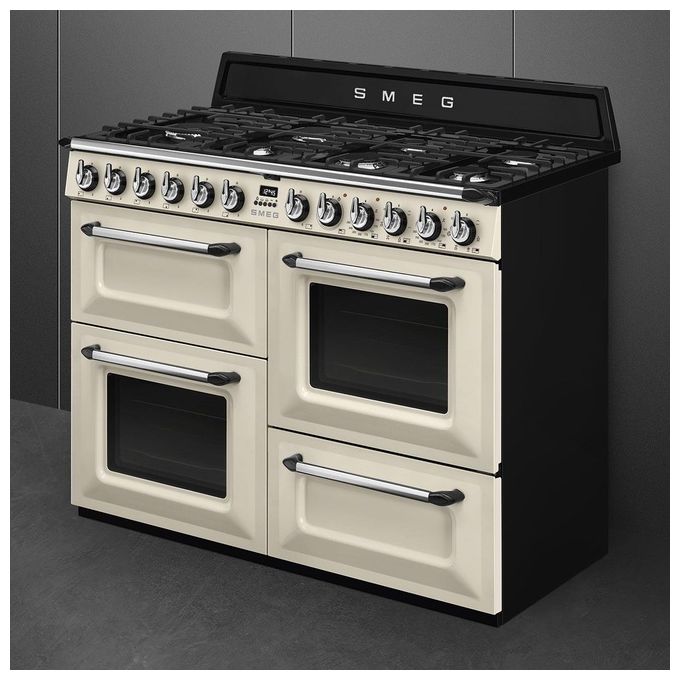 Smeg TR4110P1 Cucina a Gas con Forno Elettrico Multifunzione Termoventilato + Ventilato Estetica Victoria 7 Fuochi Griglie in Ghisa Classe energetica A Vapor Clean 110x60 cm Panna