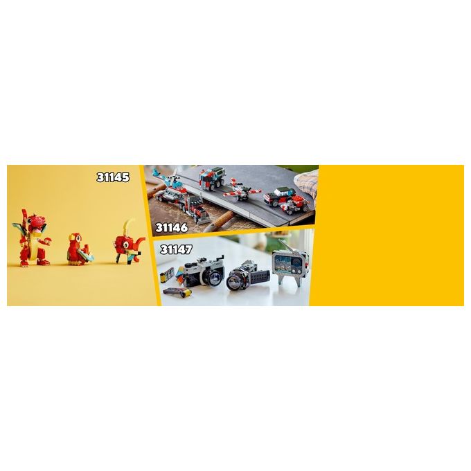 LEGO Creator 31146 3in1 Autocarro con Elicottero, Giochi per Bambini 7+ Anni Ricostruibile in Aereo e Cisterna o Auto e SUV